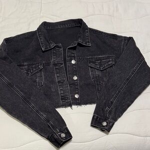 SHEIN Charcoal Denim Cropped Jacket